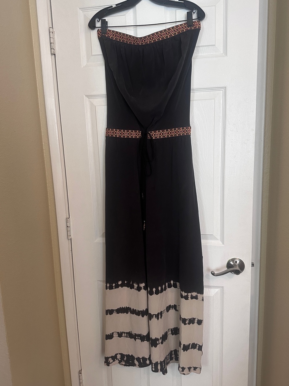 Gypsy 05 Silk Strapless Maxi Dress with Tie-Dye Hem and Embroidered Finishes